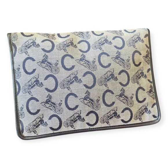 Authentic Vintage Celine Navy Monogram Canvas Flap Clutch - Picture 2 of 6